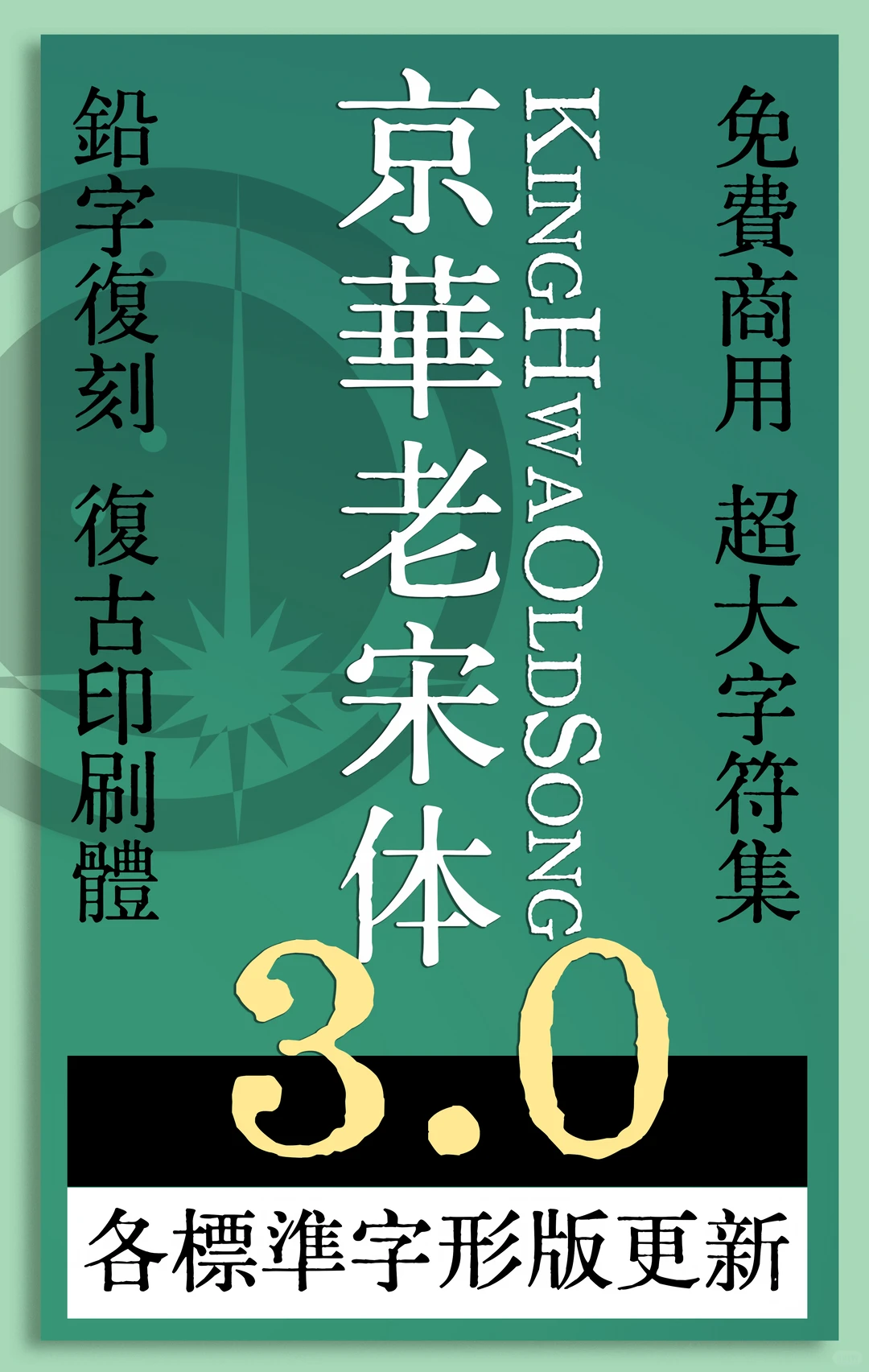 京华老宋体3.0字体海报，铅字复刻复古印刷体，免费商用超大字符集，各标准字形版更新-刊刻Kntuk