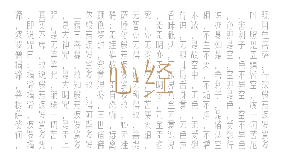 《心经》竖排全文背景，中央叠加艺术字“心经”-刊刻Kntuk
